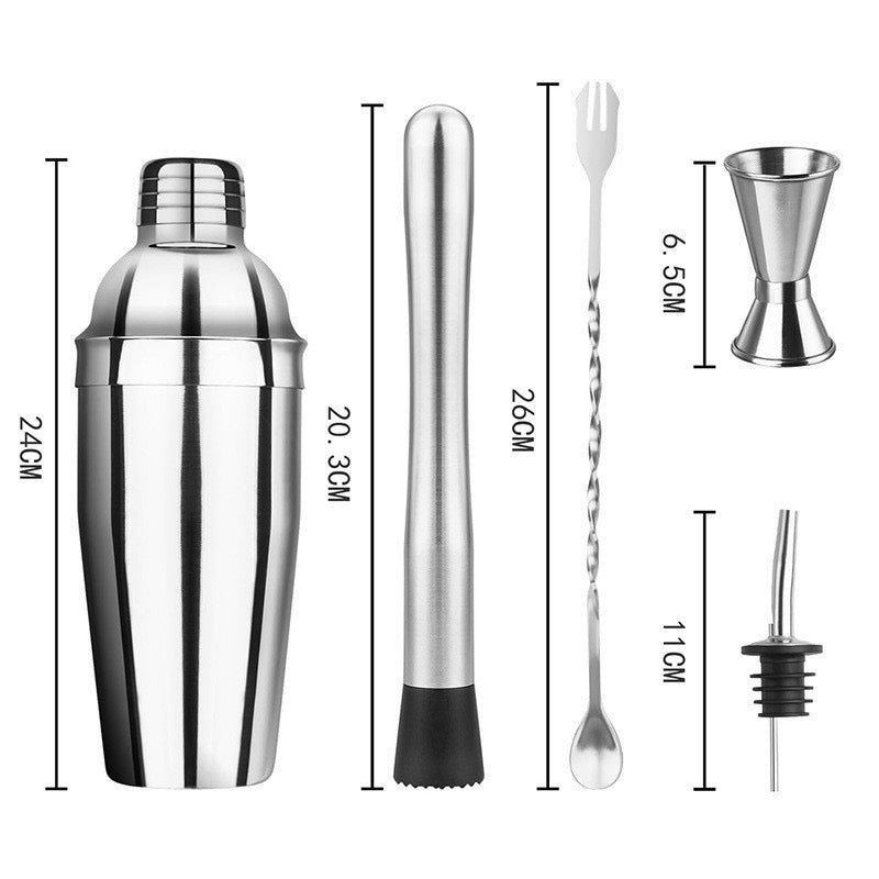 6-Piece Cocktail Shaker Set | 24oz Stainless Steel Bartender Kit