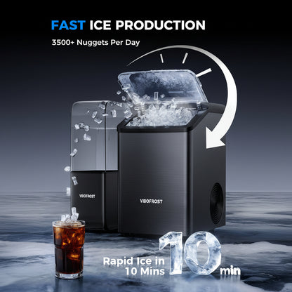 Vivo frost ice maker with ice production capabilities and a glass of iced drink.
