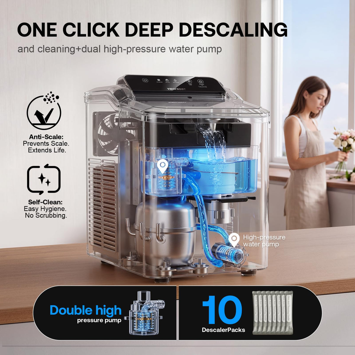 Countertop Chewable Nugget Ice Maker with Self Cleaning